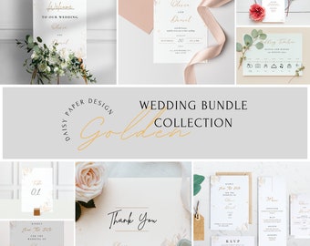 Wedding Template Bundle Kit Wedding Invitation Set Template Download, Gold Invite Elegant