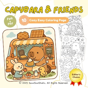Capybara und Freunde Malbuch - mit 10 gemütlichen Capybara-Seiten für Kinder | Druckbare PDF & PNG | Sofort Download