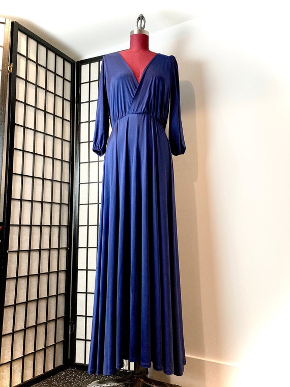 Vintage 1980's Slinky Navy Blue Polyester Night Dr