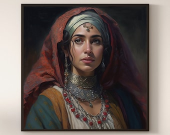 Middle eastern woman ethnic painting | ethnic portrait arab woman | printable wall art | wall decoration