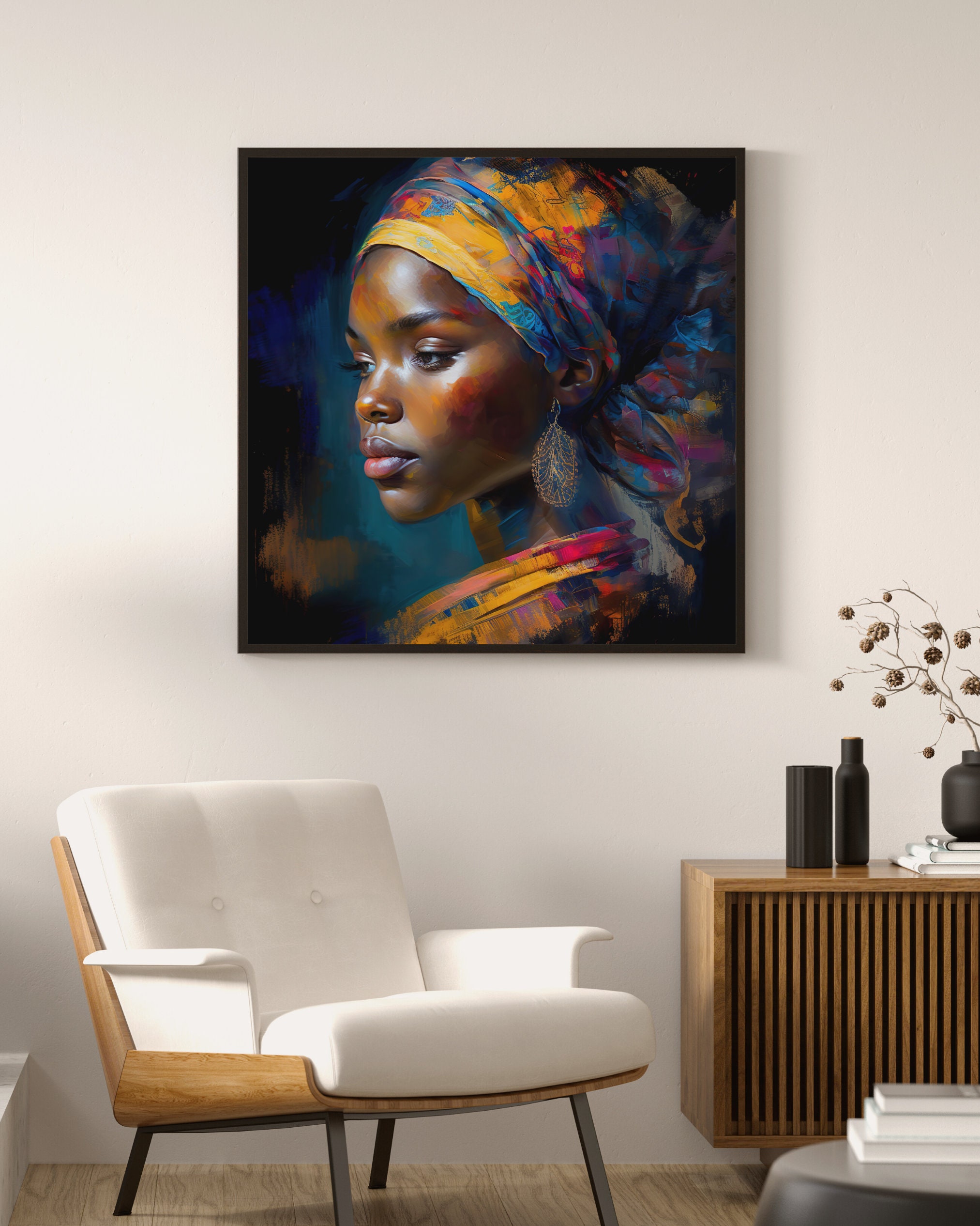 African Woman Yellow Head Wrap Ethnic Painting Ethnic Portrait Black ...