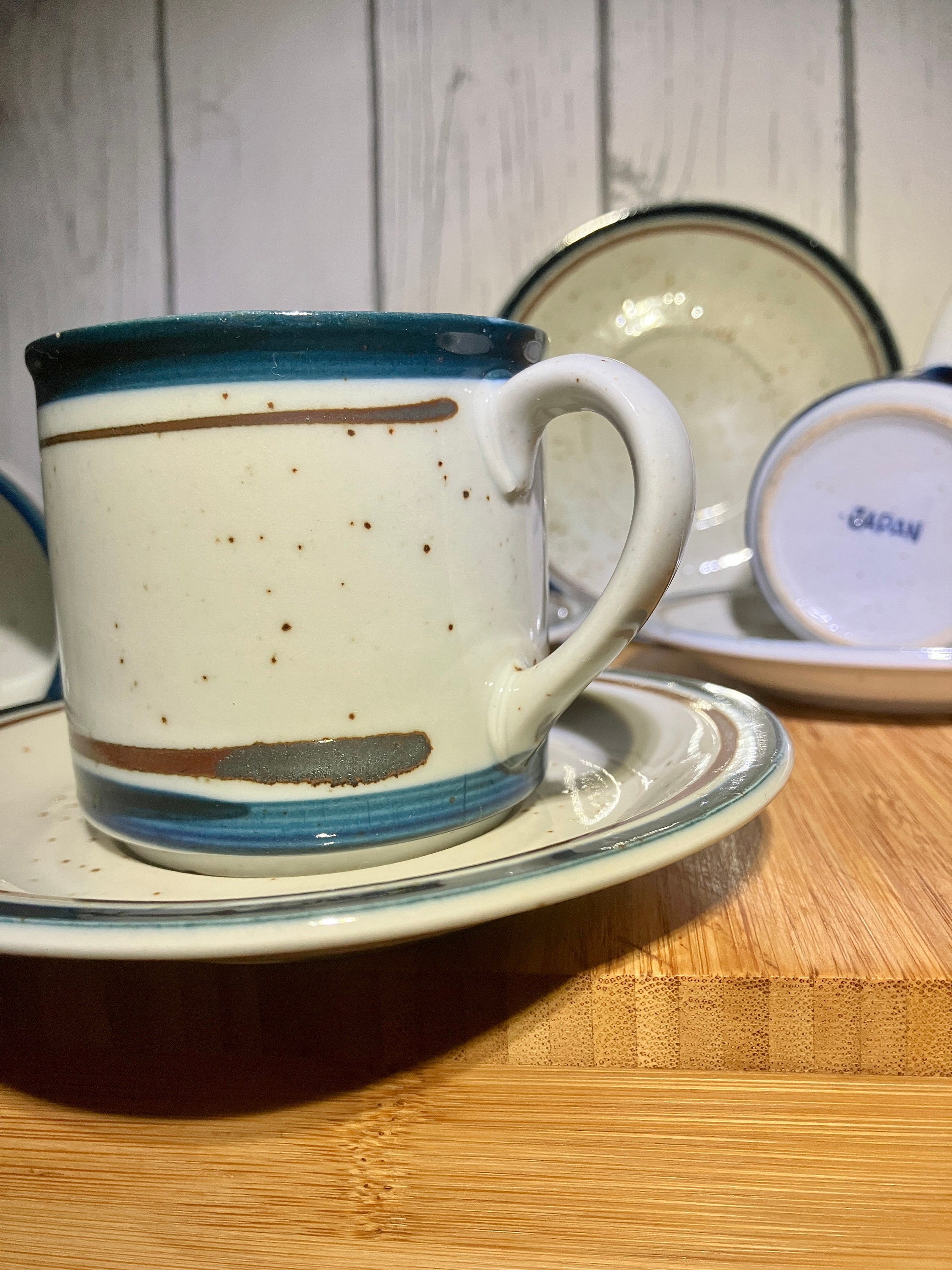 Vintage Japanese rustic hand painted cup & saucer sets