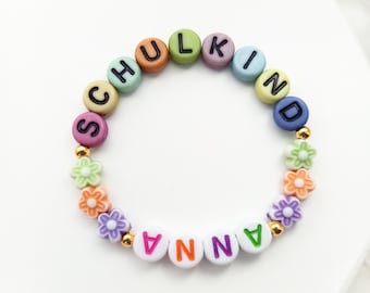 Braccialetto personalizzato con nome e perline, regalo per il primo giorno di scuola, bracciale Schulkind 2026