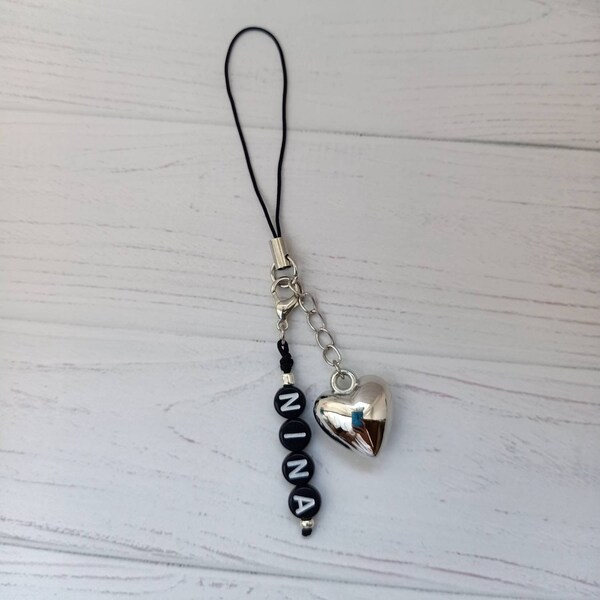 HEART Charm Phone Strap Personalized Name, Handyanhänger mit Namen, Handyanhänger personalisiert
