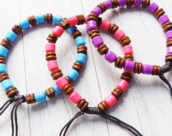 Bracelets de perles colorés réglables, accrocheur, estival, Sommer Bunte Perlenarmbänder für Frau und Mann, Bracelets de couleur néon