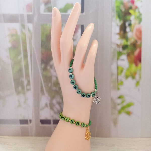 Lucky Bracelets, St. Patrick's Day Bracelet, grünes Armband, Kleeblatt Armband, Clover Bracelet, Glücksarmband, Shamrock, Four Leaf Clovers