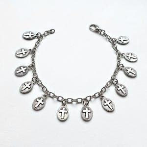 Religious Charm Bracelet Custom Size, Catholic Christian Jewelry with Crosses, Bible, Angel, Faith Gift