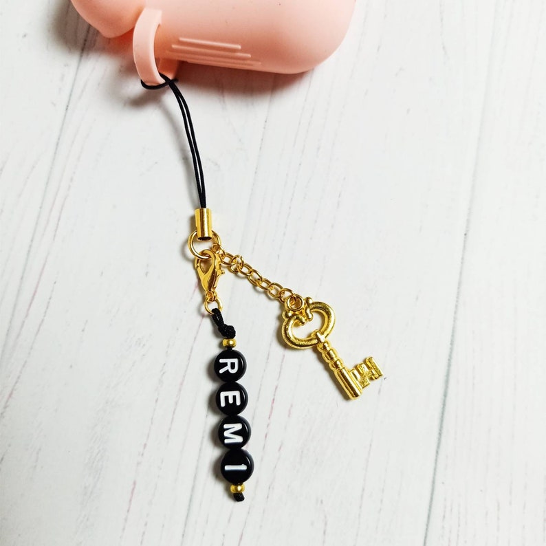 KEY and LOCK Couple Phone Charm Strap personalized name, personalisierbar, Handyanhänger mit Namen, Handyanhänger personalisiert Key - Gold color