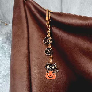 Bag Charm Halloween Spooky Black Cat Pumpkin Gothic | Kindle Charm Keychain | Bookish Accessory | Witchy Zipper Pull | Jack o Lantern