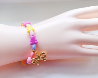 Bracelets pour enfants avec nom Kinder Perlenarmband mit Namen Bracelet perlé perlé coloré personnalisé Smiley Bear Star Flower Bracelets d'été