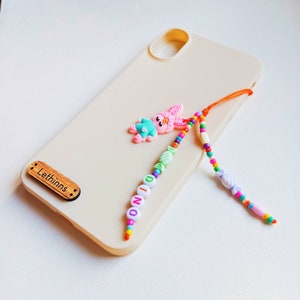 Kawaii Cartoon Phone Charm Nom personnalisé, bunte Perlen Anhänger mit Wunschtext, Cute Cartoon Figure Charm Customized Colorful Seed Beads image 2