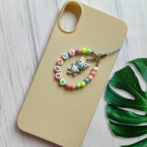 Kitty Cat Phone Strap customized, Beaded Phone Charm, personalisierbar, Katze Handykette mit Wunschnamen, Best friend gift, Birthday Gift image 2