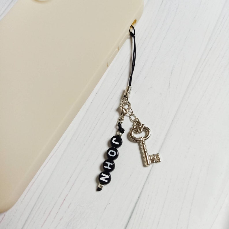KEY and LOCK Couple Phone Charm Strap personalized name, personalisierbar, Handyanhänger mit Namen, Handyanhänger personalisiert Key - Silver color
