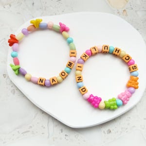 Personalized bracelet customized name beaded bracelet flowers floral bear girls boys colorful bracelet schulkind bulk order event party gift