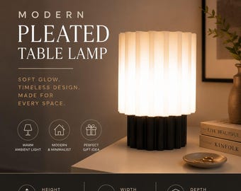 Modern Pleated Table Lamp | Minimalist Bedside Light, Velvet