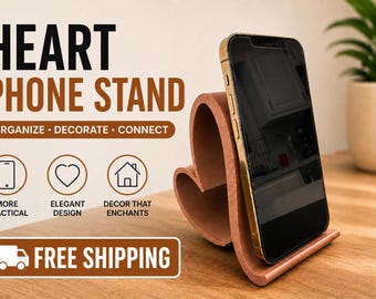 Heart-Shaped Phone Stand | Minimalist Desk Decor | 3D Printed Cell Phone Holder