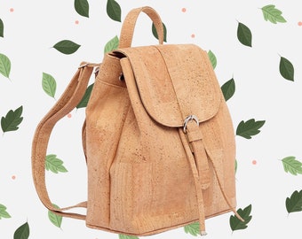 Cork backpack | Handmade vegan women backpack with folding top | eco-friendly