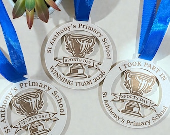 Personalised School Sports Day Medal – Primary School Award, Participation Medal, Winning Team, Custom Name & Year