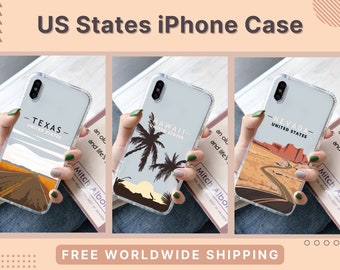 US States iPhone Case, Transparent iPhone Shell, Texas, Hawaii, Nevada, Virginia, Tennessee, North Dakota, Nebraska Connecticut iPhone 14 13