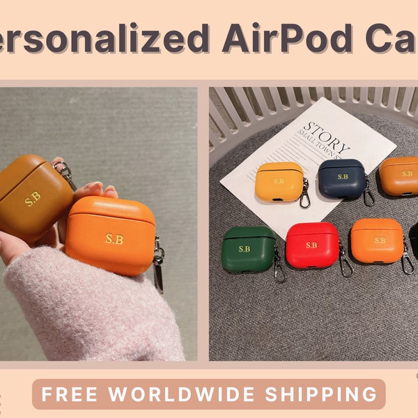 Personalized Smooth Leather AirPod 2 AirPod 3 Pro AirPod AirPod 1 Case | Unique Airpod Cover | Customizable Case | Custom Case with Keychain