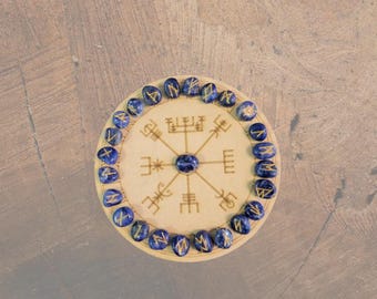 Sodalite Crystal Elder Futhark Runes Set with Black Velvet Bag