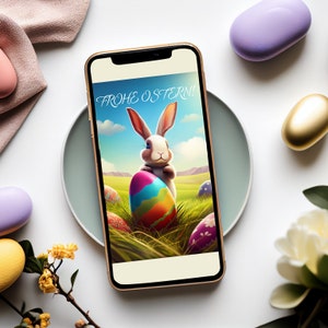 Envoyez de la joie de Pâques : carte de vœux numérique avec un lapin de Pâques enchanteur et des vœux printaniers colorés