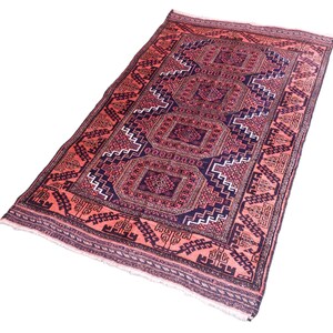 Handmade Vintage Afghan Baloch Wool Rug: Tribal Centerpiece (90x140 cm)