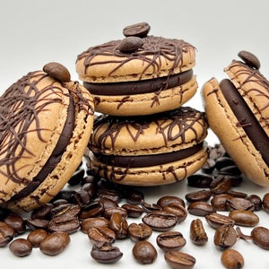 Coffee French Macaron - 6, 12, 24+ - Coffee Macaroon Cookie with Chocolate Coffee Ganache - Available Dairy Free
