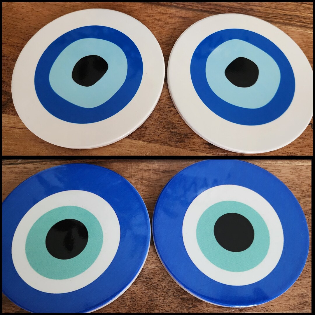 Set of Four, Coasters, Porcelain, Evil Eye Coasters, Evil Eye ...
