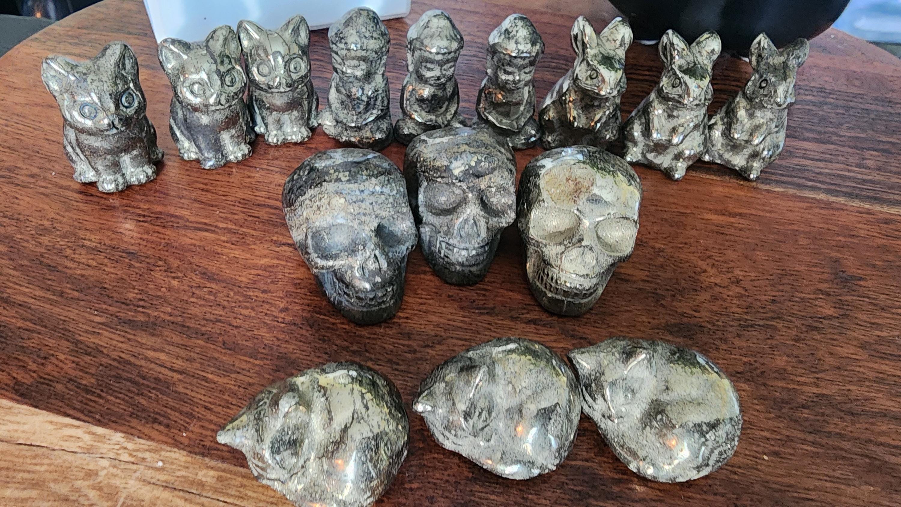 Pyrite Rabbit Pyrite, Pyrite Carvings, Cats, Buddhas, Rabbits, Skulls, Sleeping Kitty ...