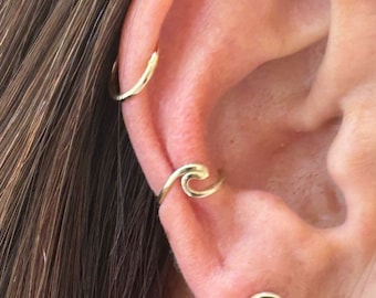 Wave 14k gold Ear Cuff No Piercing Conch Cuff. conch wave earing. Ocean Wave Beach Lover Surfer Jewelry.