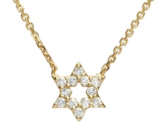 Diamant Davidstern Halskette 14k Gold. gänseblümchen juden stern anhänger.