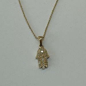 Diamond Hamsa Hand necklace in 14 gold, Hand of God necklace with natural diamonds, Hamsa Hand Ancient symbol