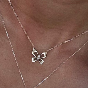 Diamond Butterfly Necklace, 14k Gold Butterfly Pendant Necklace, Dainty Diamond Necklace,  Yellow, Rose, White Gold,