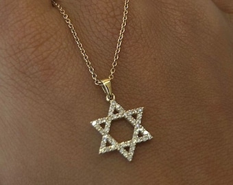 14k Gold Davidstern Halskette, Diamant Halskette, Goldkette, Bat Mitzwa Geschenk, 14k Goldkette, zierliche Halskette /