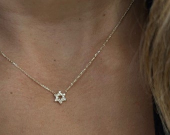 Small and dainty diamond Jewish Star Of David Necklace 14k Gold.
