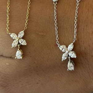 Elegant 14K Gold Marquise Diamond flower Necklace - 0.70 Carat Total