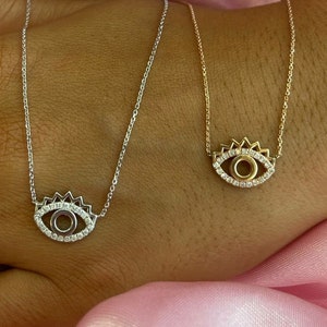 14k Gold Diamond Evil Eye Necklace , 14k Gold Necklace , natural Diamond Necklace / Good Luck Necklace .