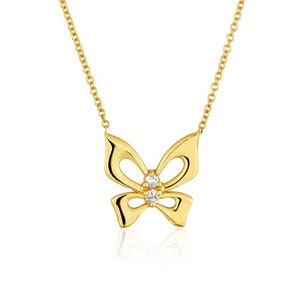 Diamond Butterfly Necklace, 14k Gold Butterfly Pendant Necklace, Dainty Diamond Necklace,  Yellow, Rose, White Gold,