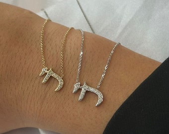 &quot;Handgefertigte 14K Gold Chai Diamant Halskette - Eleganter Jejuda Schmuck, Jüdischer Symbol Anhänger, Einzigartiges Geschenk für Sie&quot;&quot; - mittlere Größe.&quot;