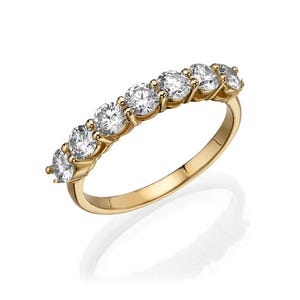 14k Gold 7 Stone U-Shaped Wedding Band / 1.20 ctw Diamond Wedding Ring Shared Prong Engagement Ring / Anniversary Band/ Stackable Band
