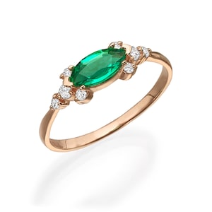 14k Gold Marquis Schliff Edelstein Verlobungsring mit natürlichen Diamanten, vintage style. Vintage-Ring.