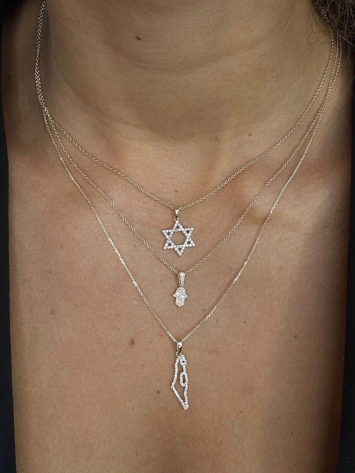 Israel Map Outline Diamond Necklace - Il 1exh 