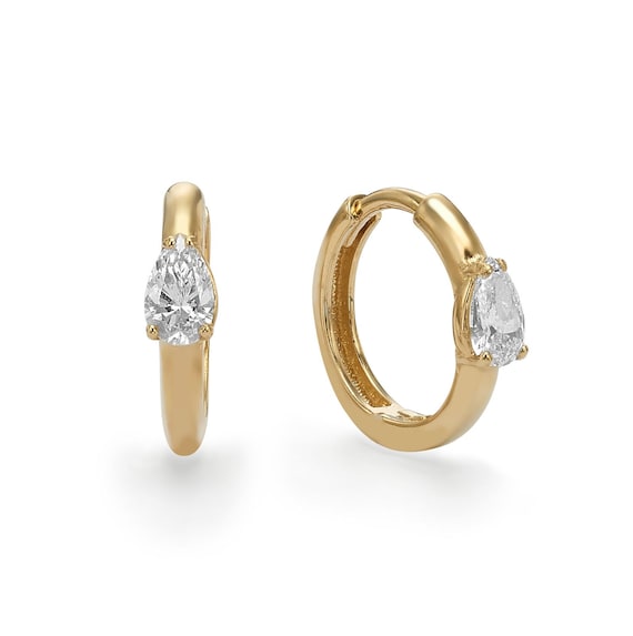 14K Gold Teardrop CVD Diamond Huggie Earrings | 0.40 CT VS1 E Color Lab-Grown Diamond Hoops | Dainty Gold Hoop Earrings |  Fine Jewelry