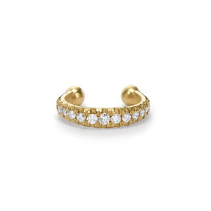 14K Gold Ear Cuff with 0.10ct Natural Diamonds – No Piercing Cartilage Earring, Dainty Gold Ear Wrap for Women, Minimalist Fine Jewelry