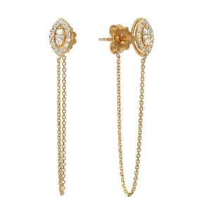 14K Gold Chain Stud Earrings - 0.28ct Diamond Drop Earrings - Dainty Dangle Earrings - Minimalist Gold Studs - Everyday Jewelry