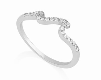 Wave Diamond Ring, 14k Gold Ring, Stackable Diamonds Ring, Wave shape ring, Sea Ring, Ocean Ring, Surfer Ring, Beach Ring