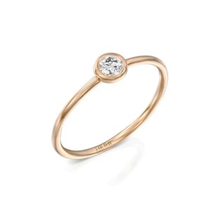Diamond small Solitaire Ring / Promise Ring / Simple Diamond Ring / Thin gold Band Ring