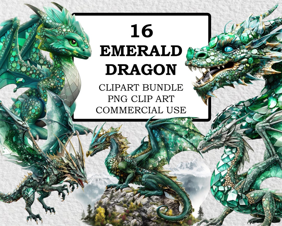 Emerald Dragon Clipart Green Dragon PNG Watercolor May Etsy