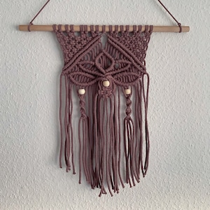 Macrame wall hanging lotus flower with wooden beads, color mauve, size S